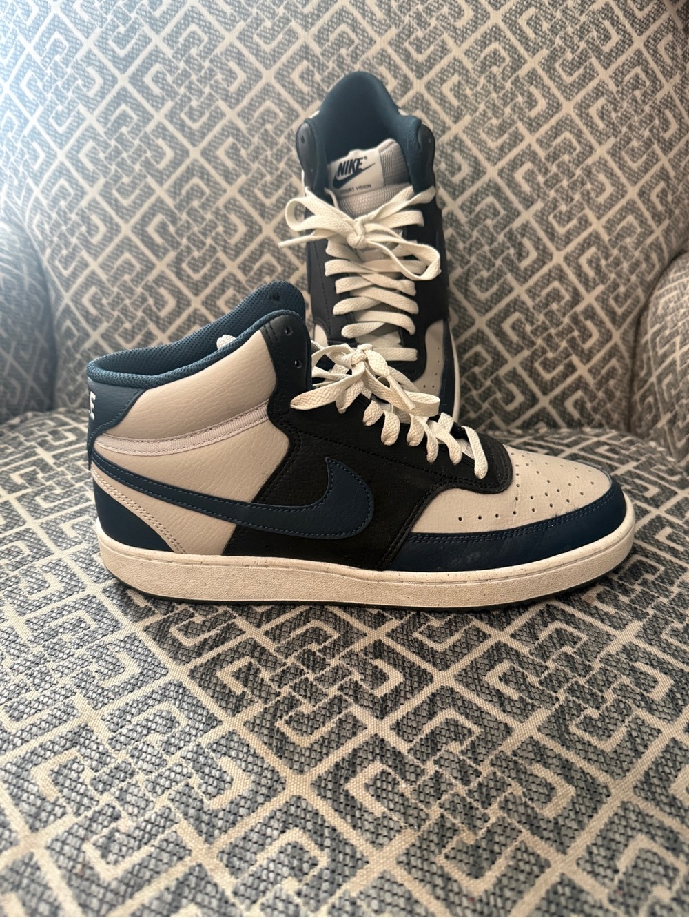 Nike Men’s High-Top Sneakers — White & Navy Blue